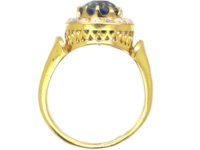 Victorian 18ct Gold, Ceylon Sapphire & Rose Diamond Cluster Ring