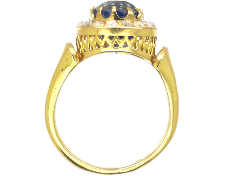 Victorian 18ct Gold, Ceylon Sapphire & Rose Diamond Cluster Ring
