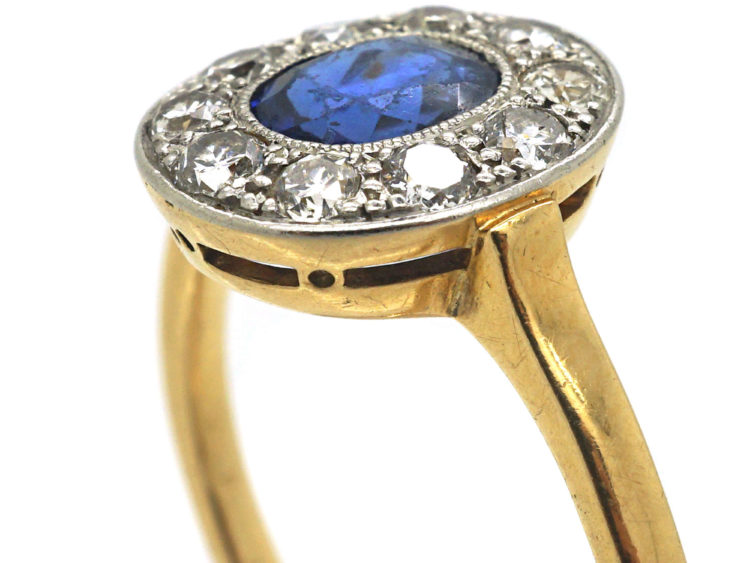 Edwardian 18ct Gold & Platinum, Sapphire & Diamond Cluster Ring