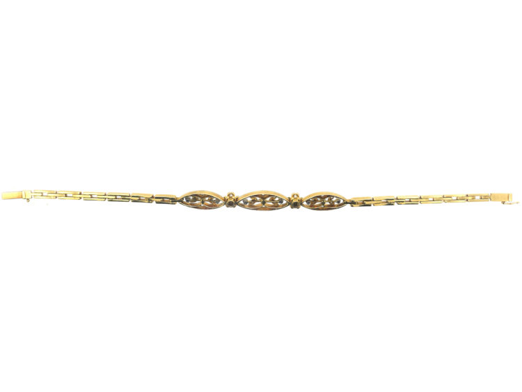 Edwardian 18ct Gold, Platinum, Rose Diamonds & Natural Pearls Bracelet
