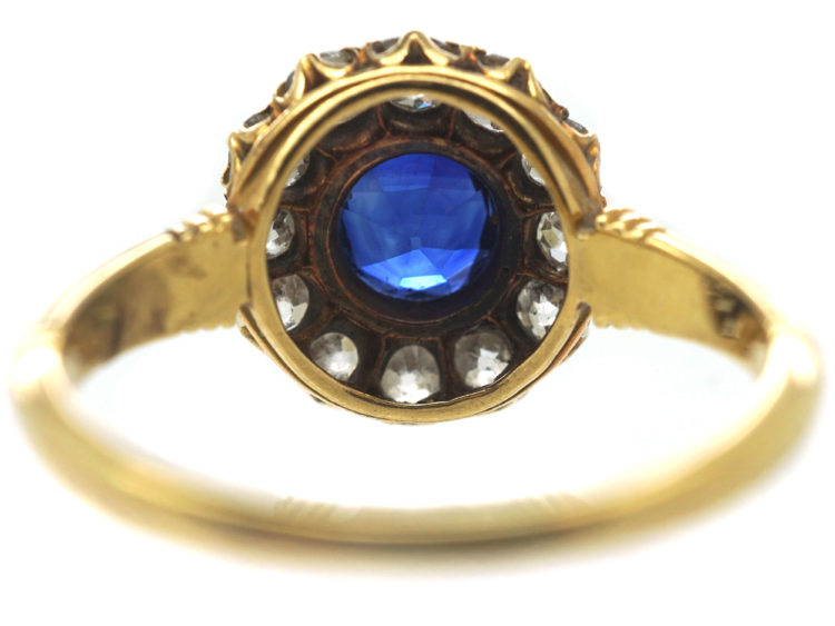 Edwardian 18ct Gold, Sapphire & Diamond Cluster Ring