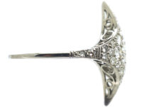 Art Deco Platinum Curved Diamond-Shaped Cluster Ring