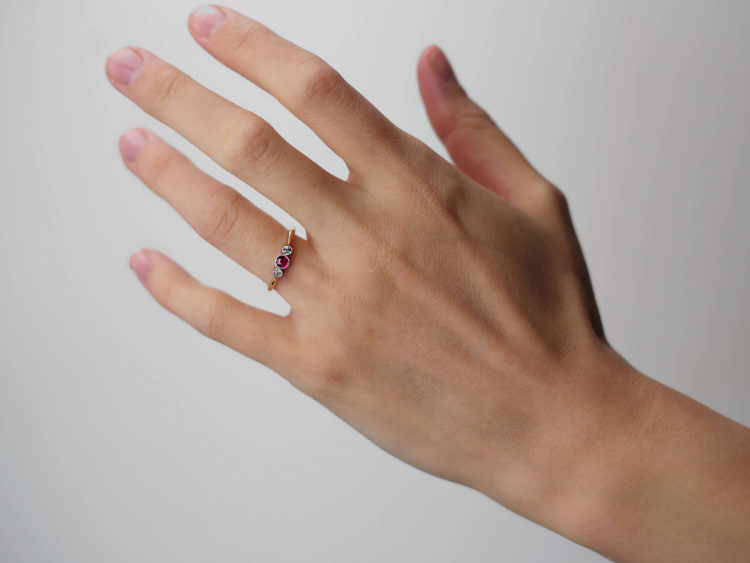 Edwardian 18ct Gold, Ruby & Diamond Three Stone Ring