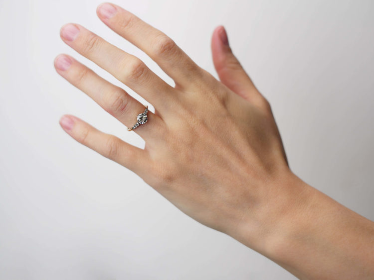 Art Deco 18ct Gold & Platinum, Diamond Solitaire Ring with Diamond Set Shoulders