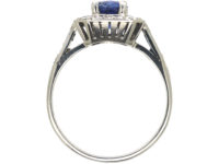 French Art Deco Platinum, Sapphire & Diamond Rectangular Shaped Ring