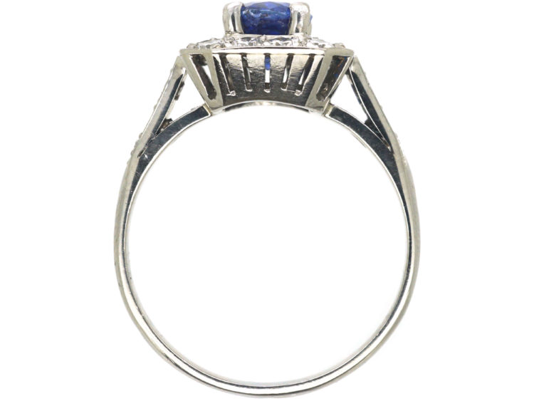 French Art Deco Platinum, Sapphire & Diamond Rectangular Shaped Ring