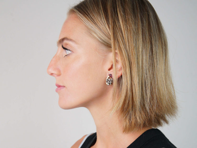 Retro 18ct White & Yellow Gold, Ruby & Diamond Clip On Earrings