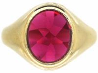 Large 9ct Gold & Synthetic Red Stone Signet Ring