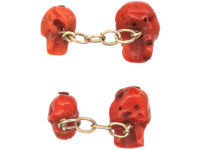Victorian Memento Mori Carved Coral Skull Cufflinks