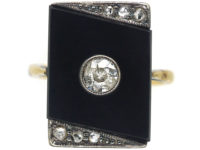 Art Deco Onyx & Diamond Rectangular Ring