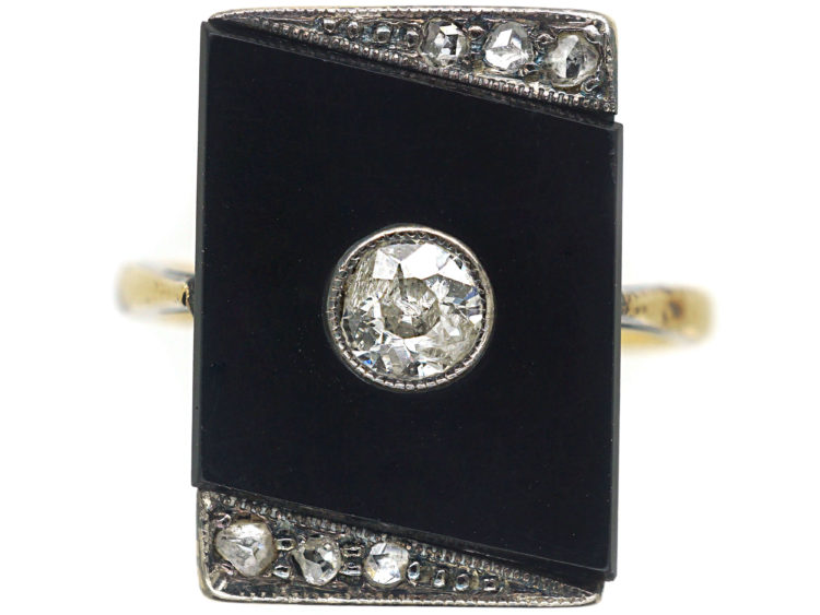 Art Deco Onyx & Diamond Rectangular Ring