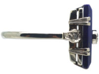 Art Deco 18ct White Gold & Platinum, Lapis Lazuli & Diamond Rectangular Shaped Ring