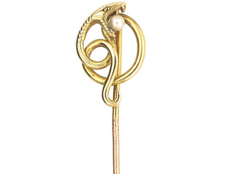 French Belle Epoque 18ct Gold Snake Tie Pin