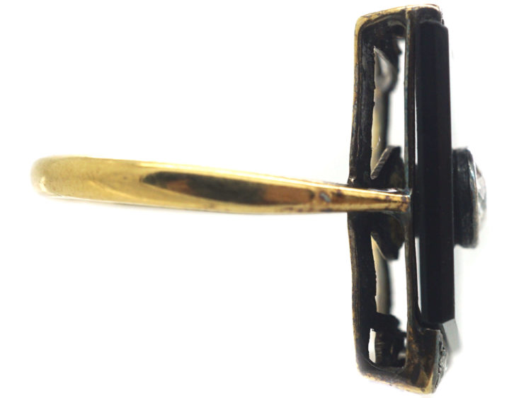 Art Deco Onyx & Diamond Rectangular Ring