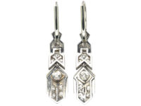 Art Deco Geometric Platinum & Diamond Drop Earrings