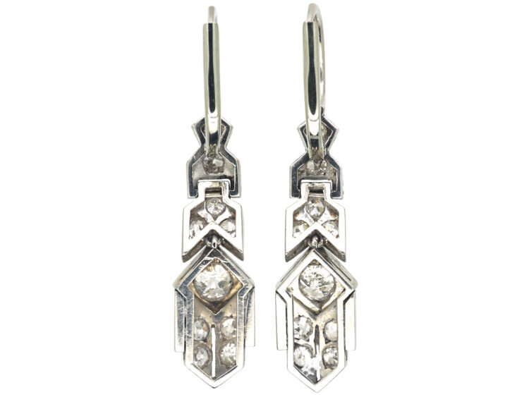 Art Deco Geometric Platinum & Diamond Drop Earrings