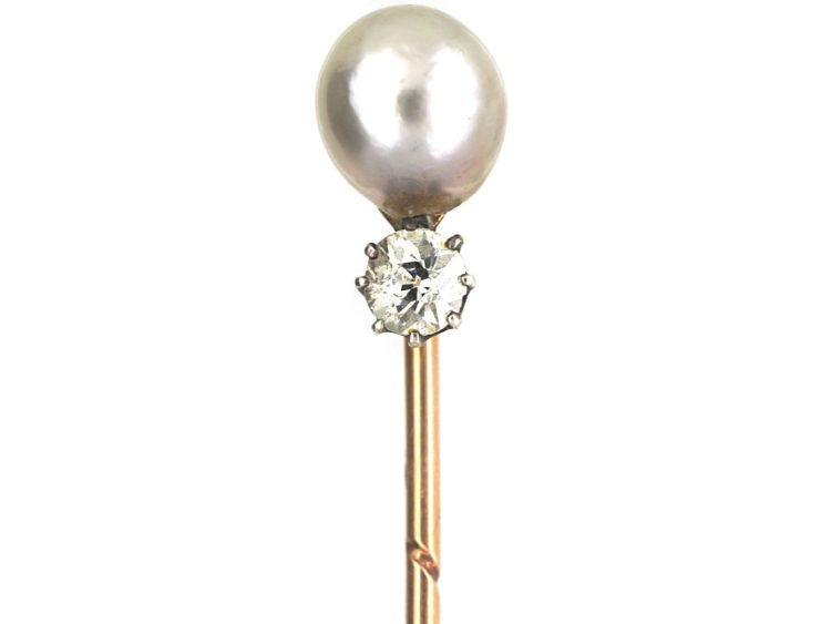 Edwardian Natural Pearl & Diamond Tie Pin