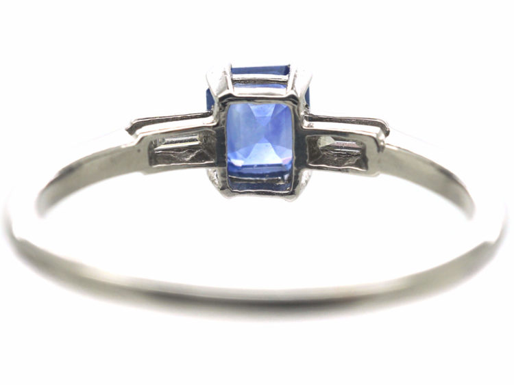 Platinum, Rectangular Sapphire & Baguette Diamond Ring