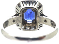 French Art Deco Platinum, Sapphire & Diamond Rectangular Shaped Ring