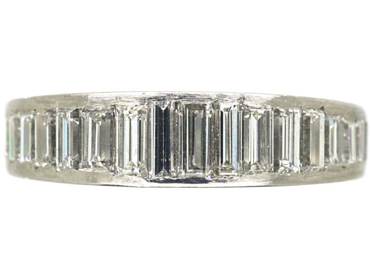 French Art Deco Platinum Baguette Diamond Half Eternity Ring