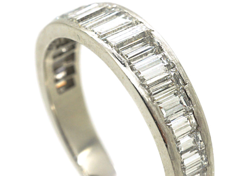 French Art Deco Platinum Baguette Diamond Half Eternity Ring