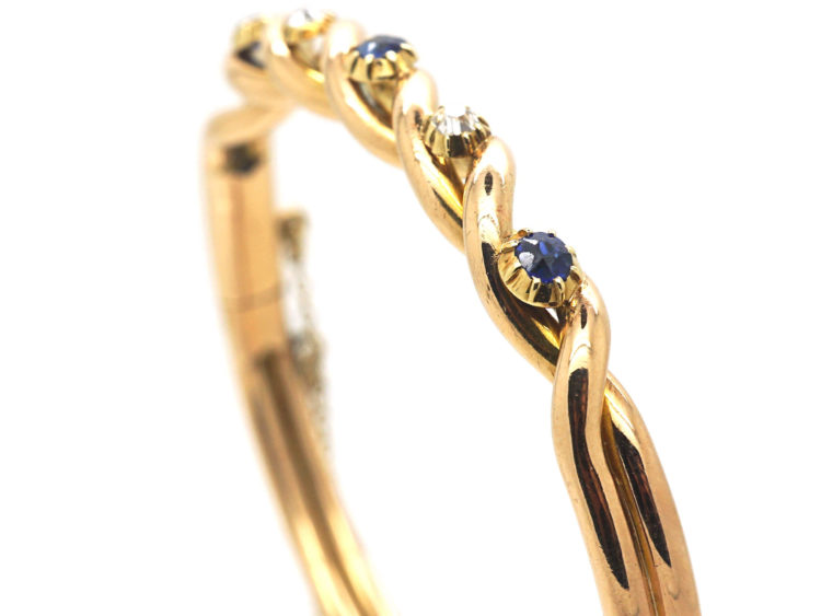 Edwardian 15ct Gold, Sapphire & Diamond Twist Bangle