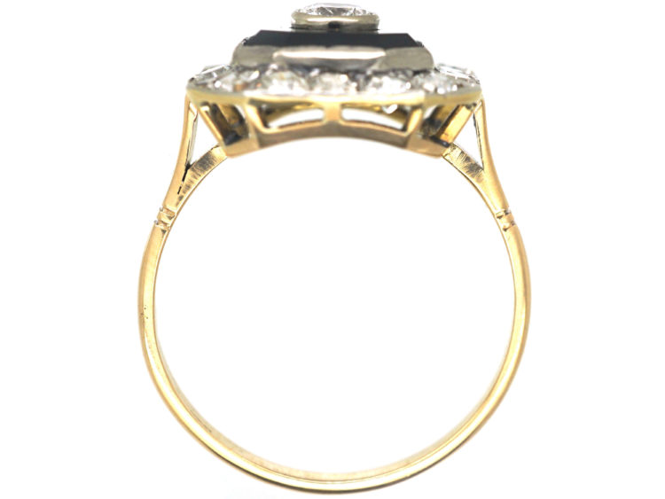 Art Deco 18ct Gold & Platinum, Onyx & Diamond Octagonal Shaped Ring