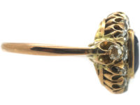 Edwardian 18ct Gold Sapphire & Diamond Cluster Ring with Diamond Set Shoulders