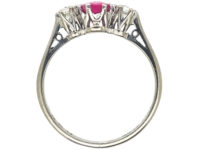 Art Deco 18ct White Gold & Platinum, Pink Sapphire & Diamond Three Stone Ring
