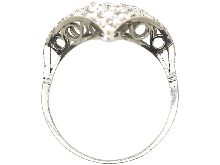 Art Deco Platinum Curved Diamond-Shaped Cluster Ring
