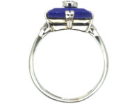 Art Deco 18ct White Gold & Platinum, Lapis Lazuli & Diamond Rectangular Shaped Ring