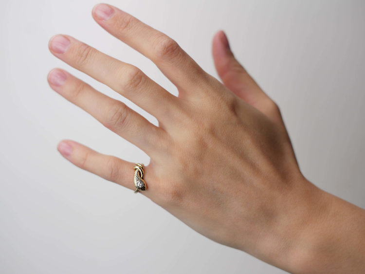 Edwardian 14ct Gold & Platinum Snake Ring set with a Diamond