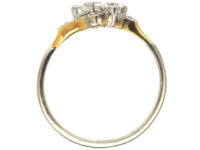 Art Deco 18ct White Gold Two Stone Crossover Ring