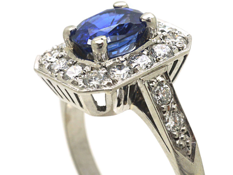 French Art Deco Platinum, Sapphire & Diamond Rectangular Shaped Ring