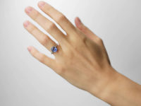 Art Deco Platinum, Ceylon Sapphire Ring with Diamond Set Shoulders