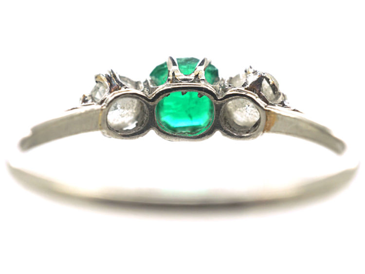 Art Deco Platinum, Emerald & Diamond Three Stone Ring