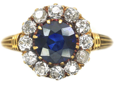 Edwardian 18ct Gold, Sapphire & Diamond Cluster Ring