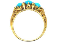 Victorian 18ct Gold Three Stone Turquoise & Rose diamond Ring
