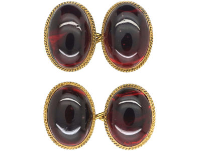 Victorian 15ct Gold Cabochon Garnet Cufflinks