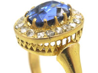 Victorian 18ct Gold, Ceylon Sapphire & Rose Diamond Cluster Ring