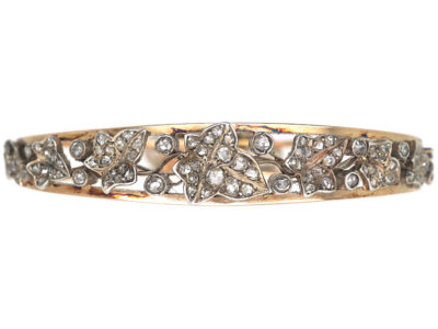 Victorian 18ct Gold & Rose Diamond Ivy Leaf Bangle