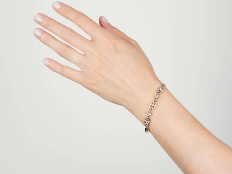 Edwardian 18ct Gold, Platinum, Rose Diamonds & Natural Pearls Bracelet