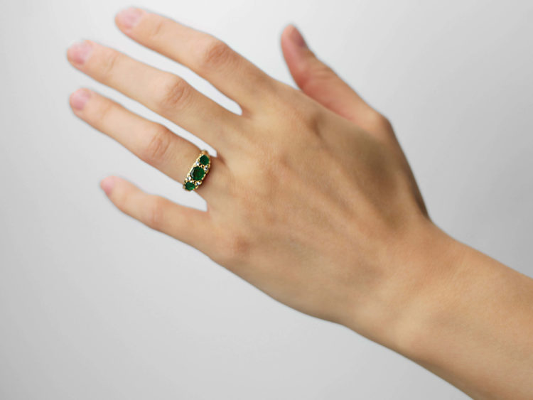 18ct Gold Three Stone Emerald & Diamond Ring
