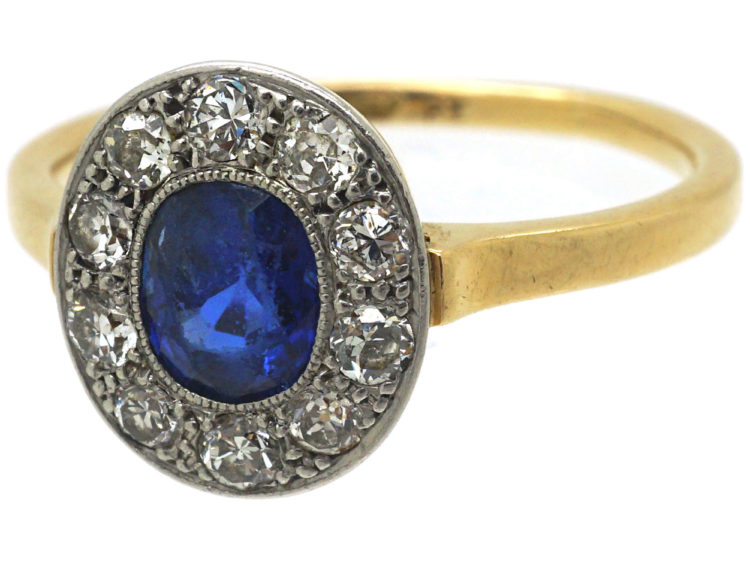 Edwardian 18ct Gold & Platinum, Sapphire & Diamond Cluster Ring