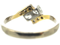 Art Deco 18ct White Gold Two Stone Crossover Ring