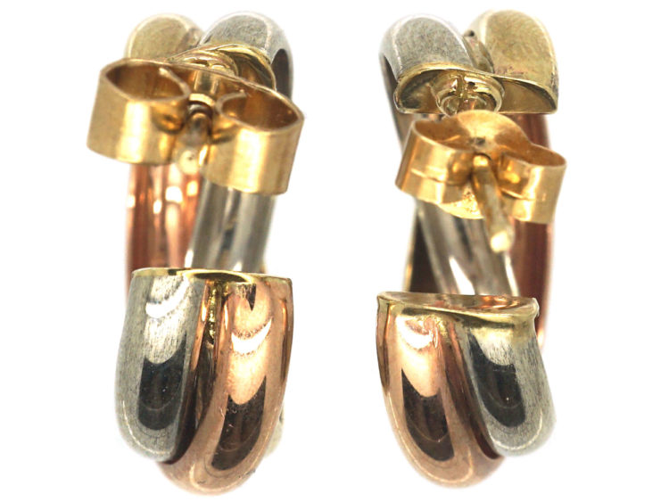 9ct Three Colour Gold Trinity Earrings