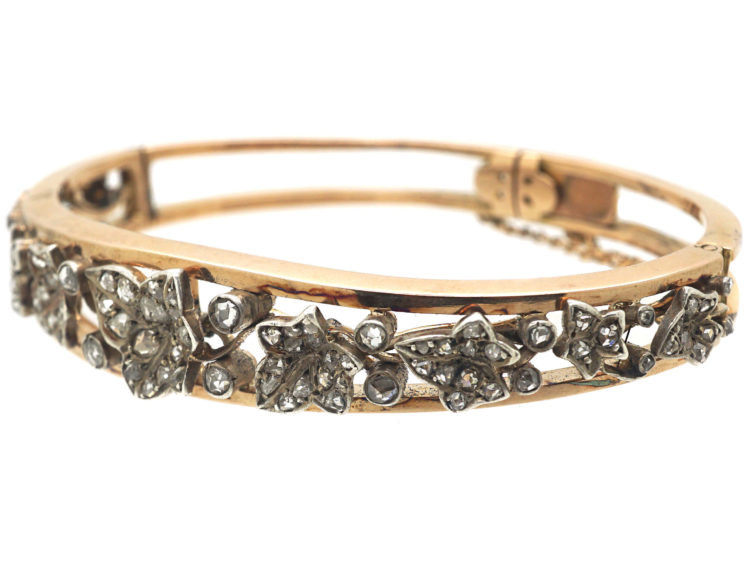 Victorian 18ct Gold & Rose Diamond Ivy Leaf Bangle