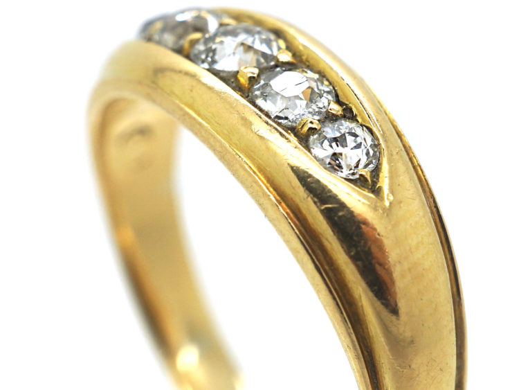 Victorian 18ct Gold Boat Shaped Five Stone Diamond Ring