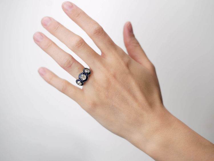 Art Deco 18ct Gold, Sapphire & Diamond Triple Cluster Ring
