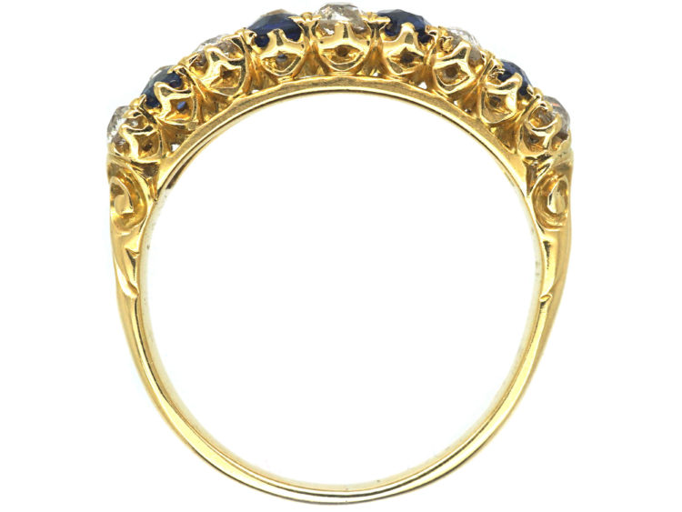 Victorian 18ct Gold, Sapphire & Diamond Chequerboard Ring